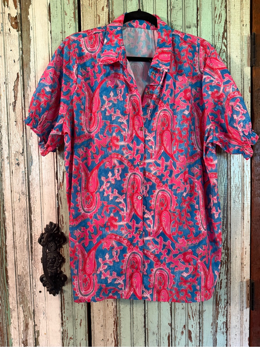 Bright Pink & Blue Paisley Button-Up Shirt
